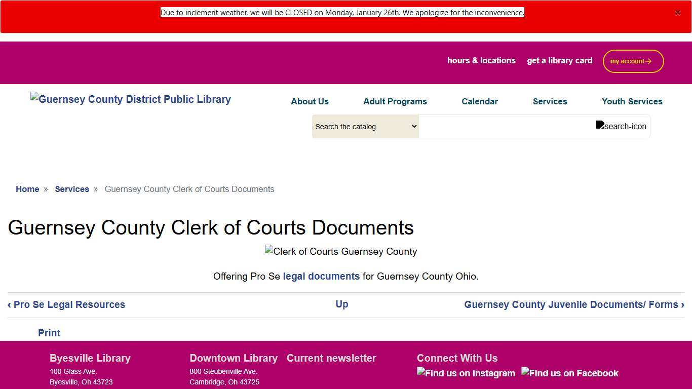 Guernsey County Clerk of Courts Documents Guernsey County District Public Library
